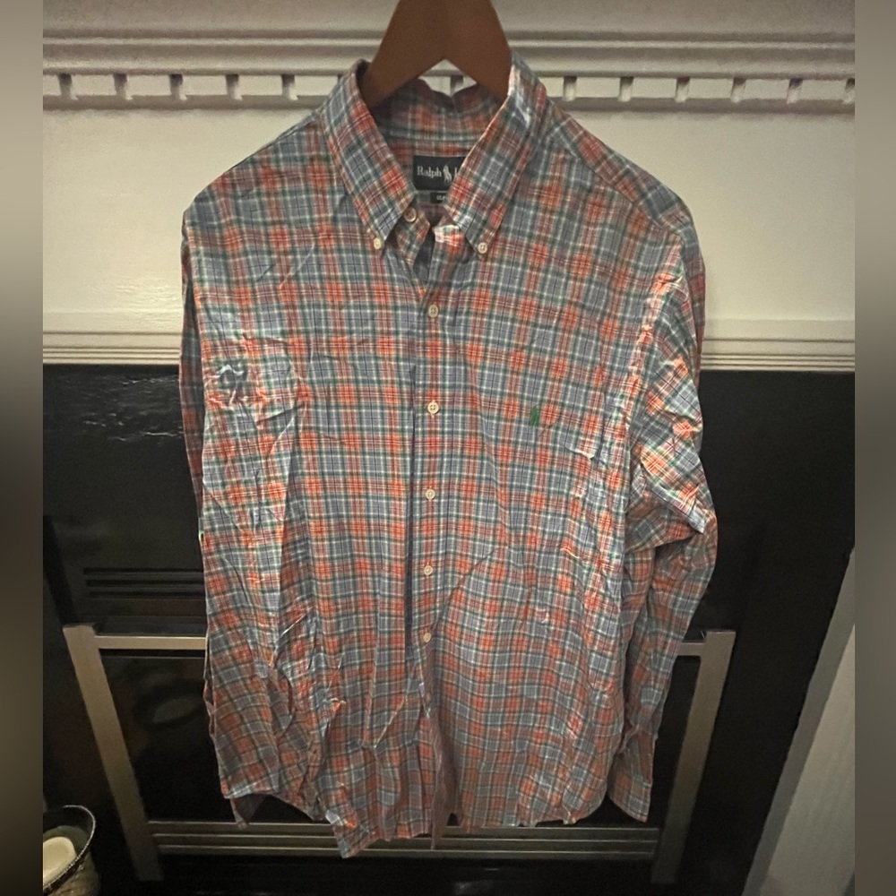 Men’s, Shirt, Ralph Lauren, Classic Fit, size XL, plaid orange